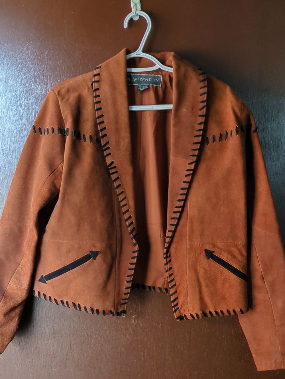 NEW IDENTITY Women's Rust Suede Open-Edge Jacket with Contrast Stitching Size M